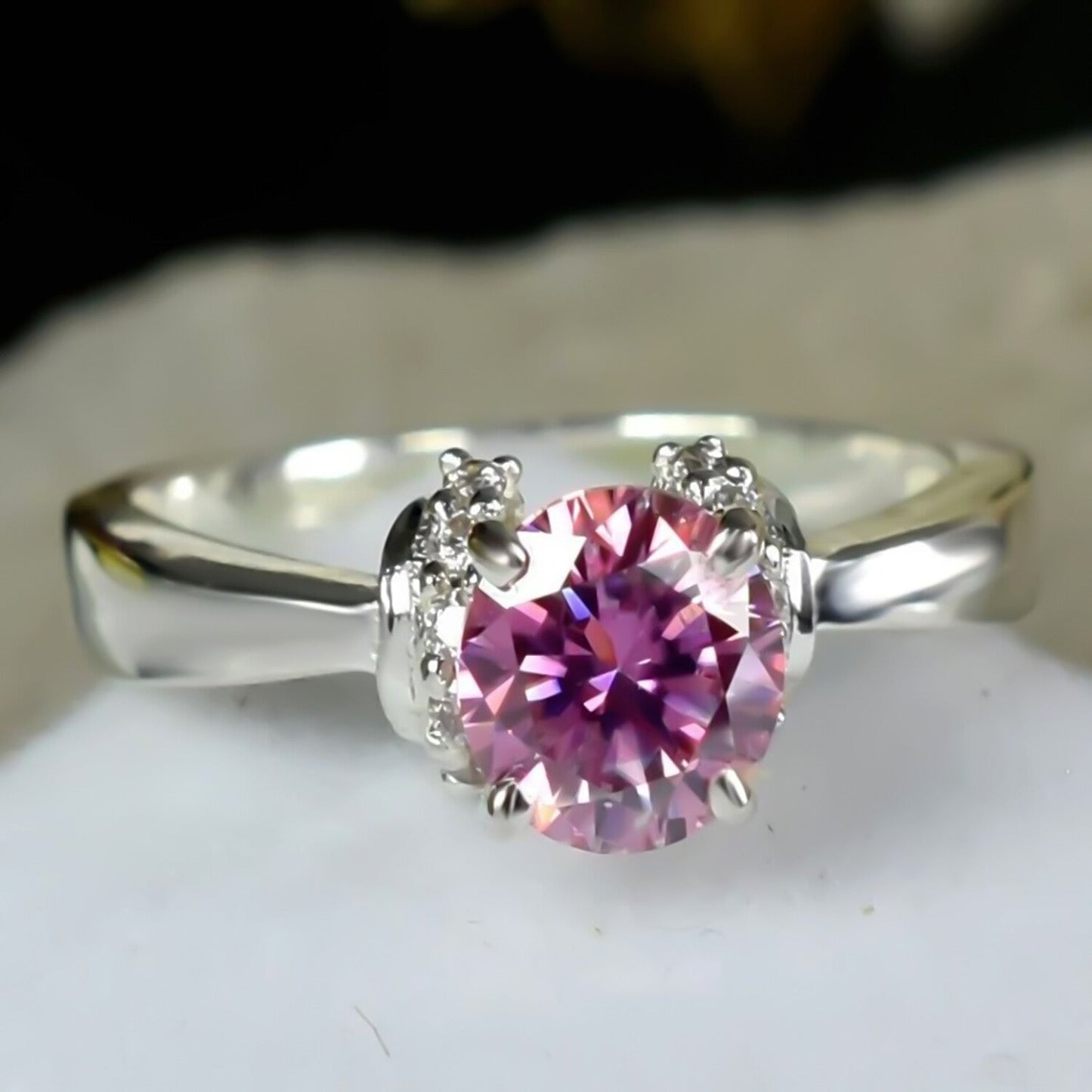 1ct Natural VVS1 Pink Moissanite Solitaire Ring Certified Jewellery 18K Gold Plated V 18K Gold Plated