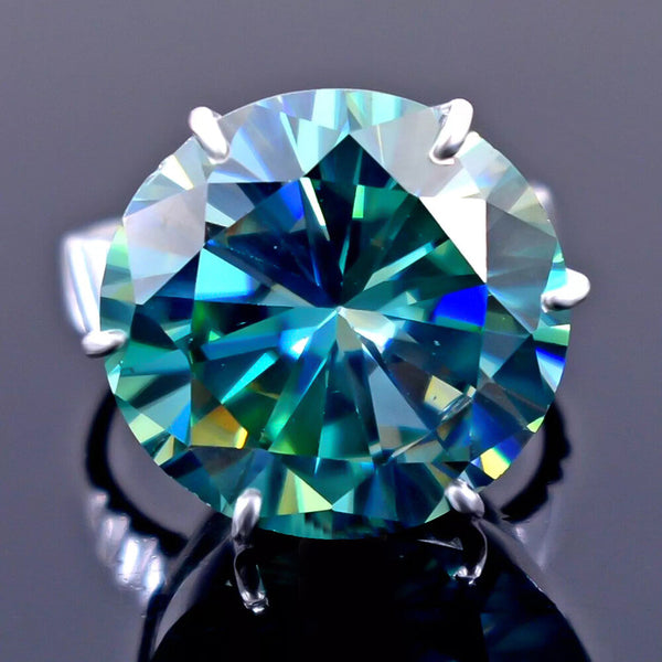 17.20 Ct Certified Round Cut Blue Moissanite Solitaire Ring Gold Vermeil - GEMHUB