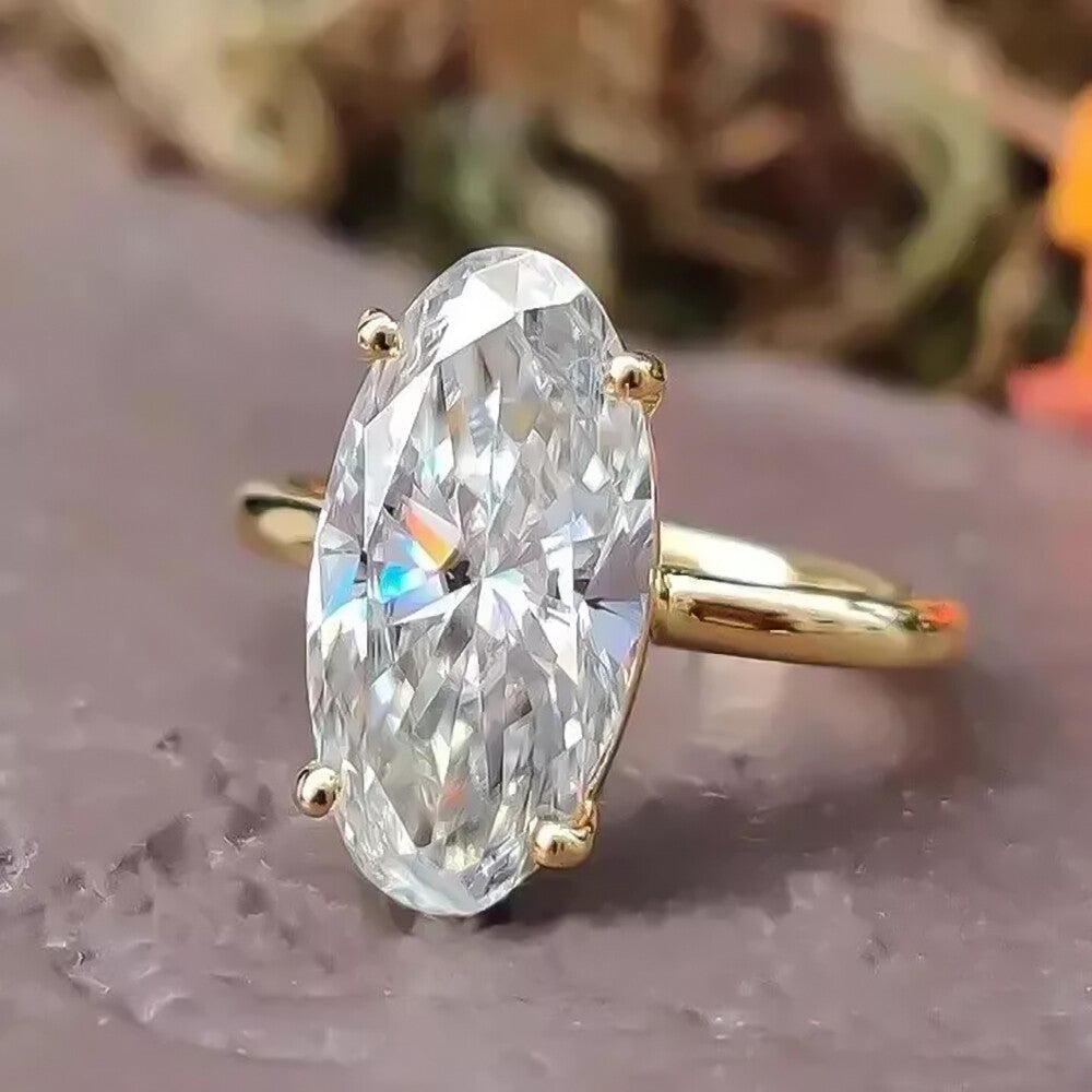 3.90 Cts Certified Oval Cut White Moissanite Solitaire Ring 18K Gold Plated