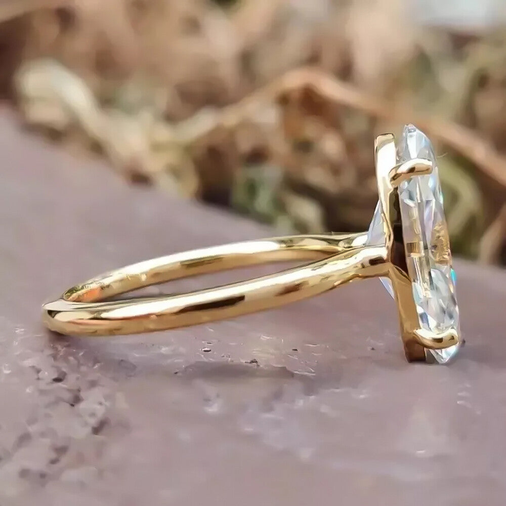 3.90 Cts Certified Oval Cut White Moissanite Solitaire Ring 18K Gold Plated