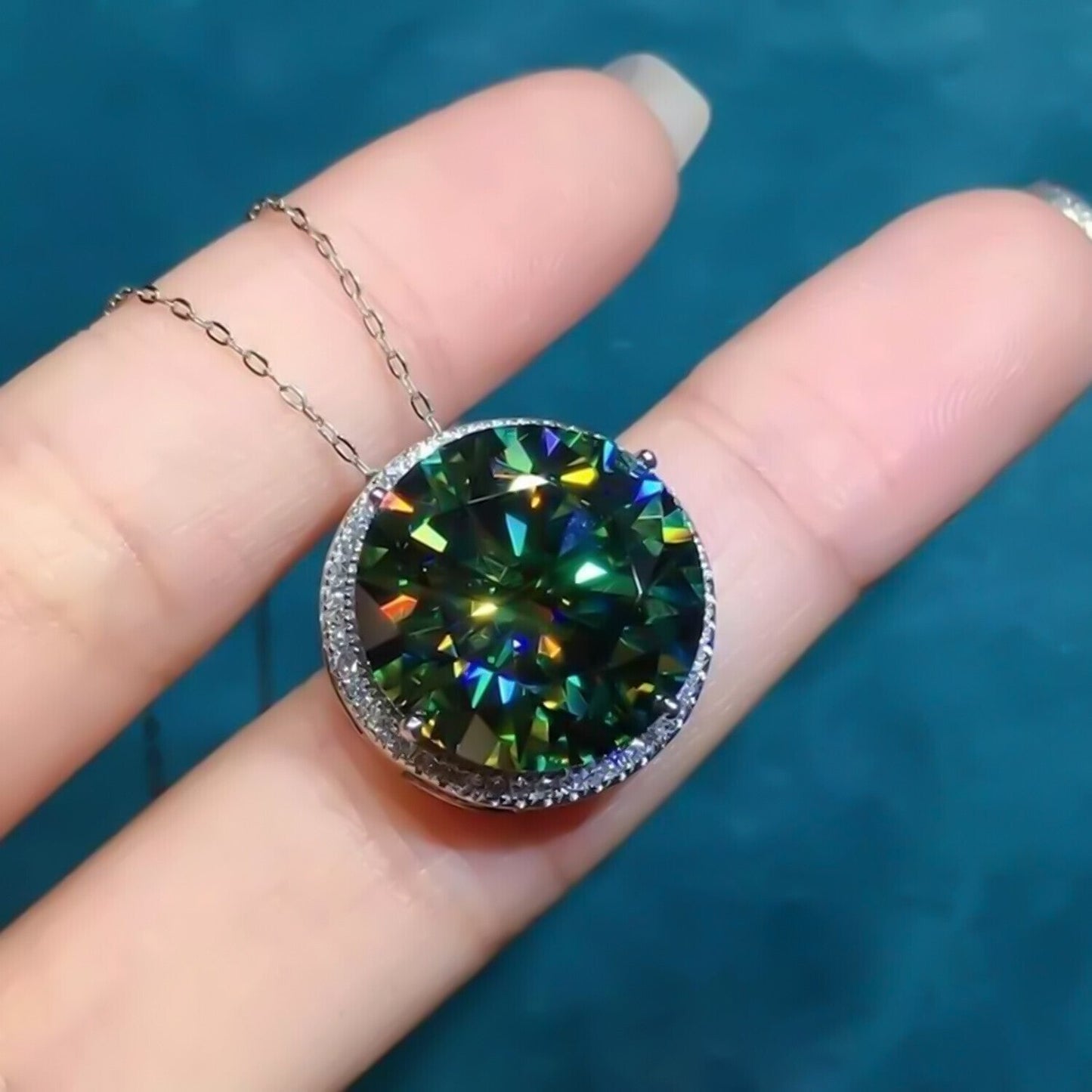 Gorgeous 11.50 Ct Blue Moissanite Solitaire Pendant in Gold Vermeil Certified - GEMHUB