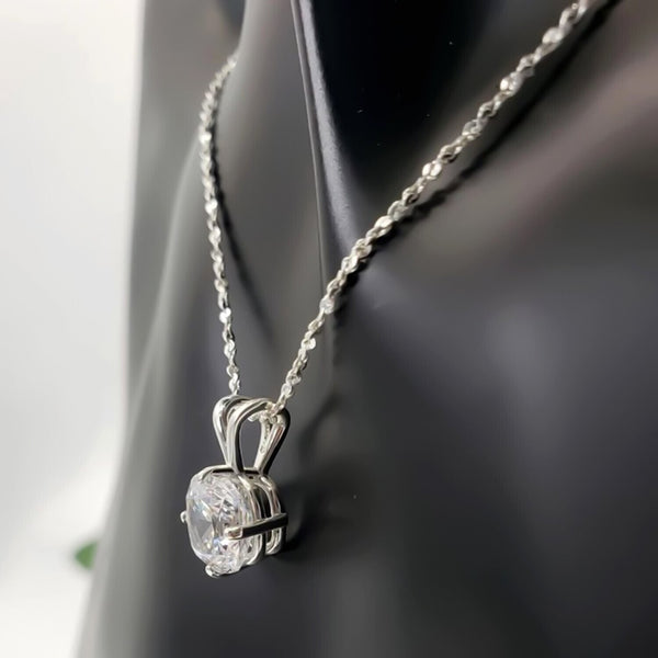5.20 Ct Cushion Cut White Moissanite Solitaire Pendant Gold Vermeil Jewellery - View 2 - GEMHUB