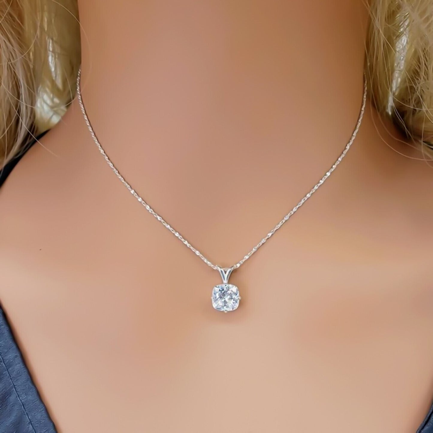 5.20 Ct Cushion Cut White Moissanite Solitaire Pendant Gold Vermeil Jewellery - View 3 - GEMHUB