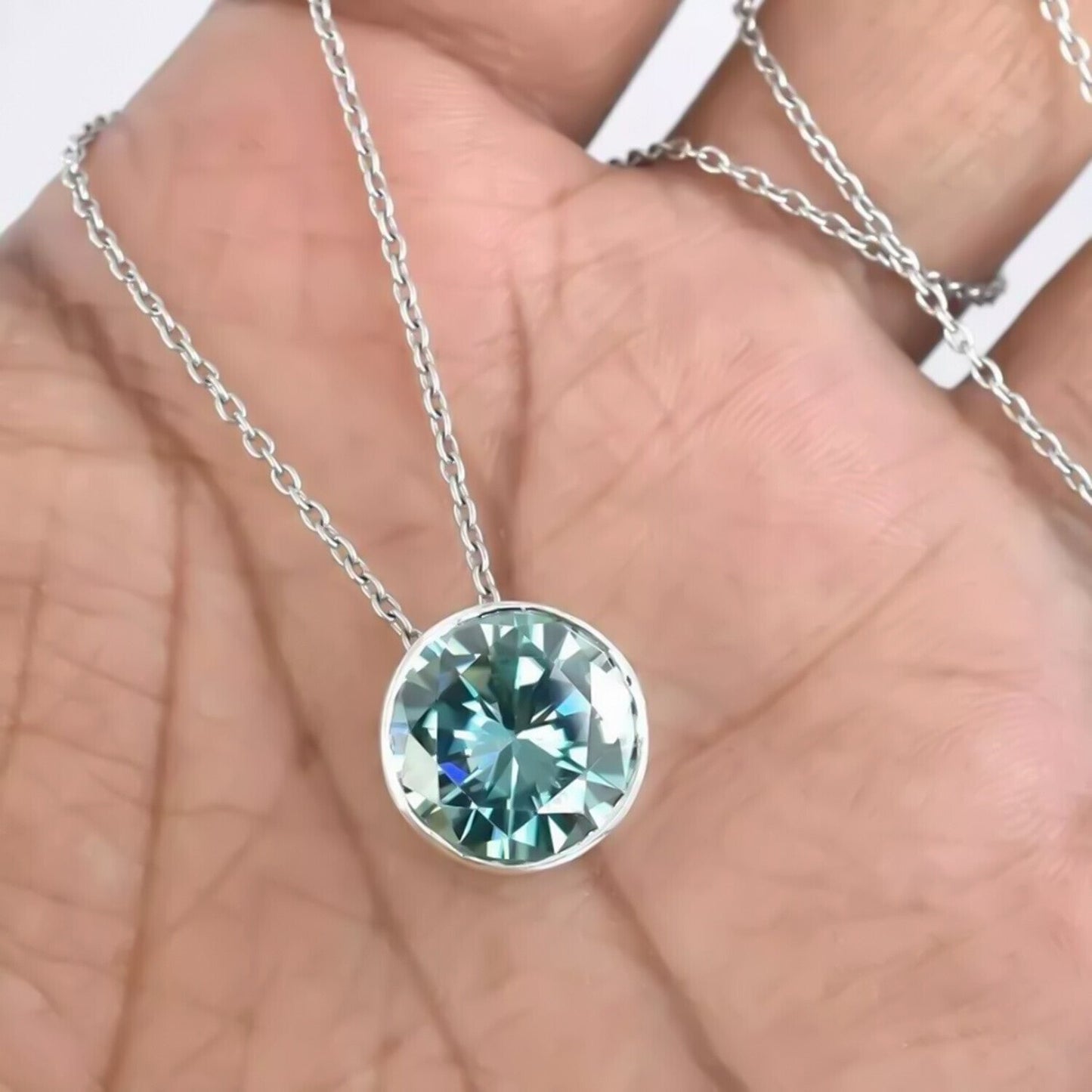Stunning 11 Ct Blue Moissanite Solitaire Pendant in Gold Vermeil Gift for Her - GEMHUB