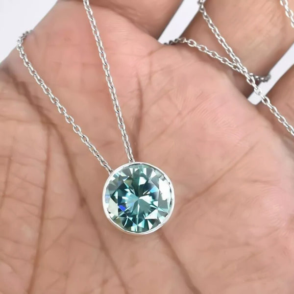 Stunning 11 Ct Blue Moissanite Solitaire Pendant in Gold Vermeil Gift for Her - GEMHUB