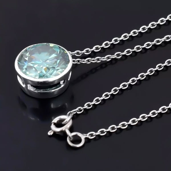 Stunning 11 Ct Blue Moissanite Solitaire Pendant in Gold Vermeil Gift for Her - View 2 - GEMHUB