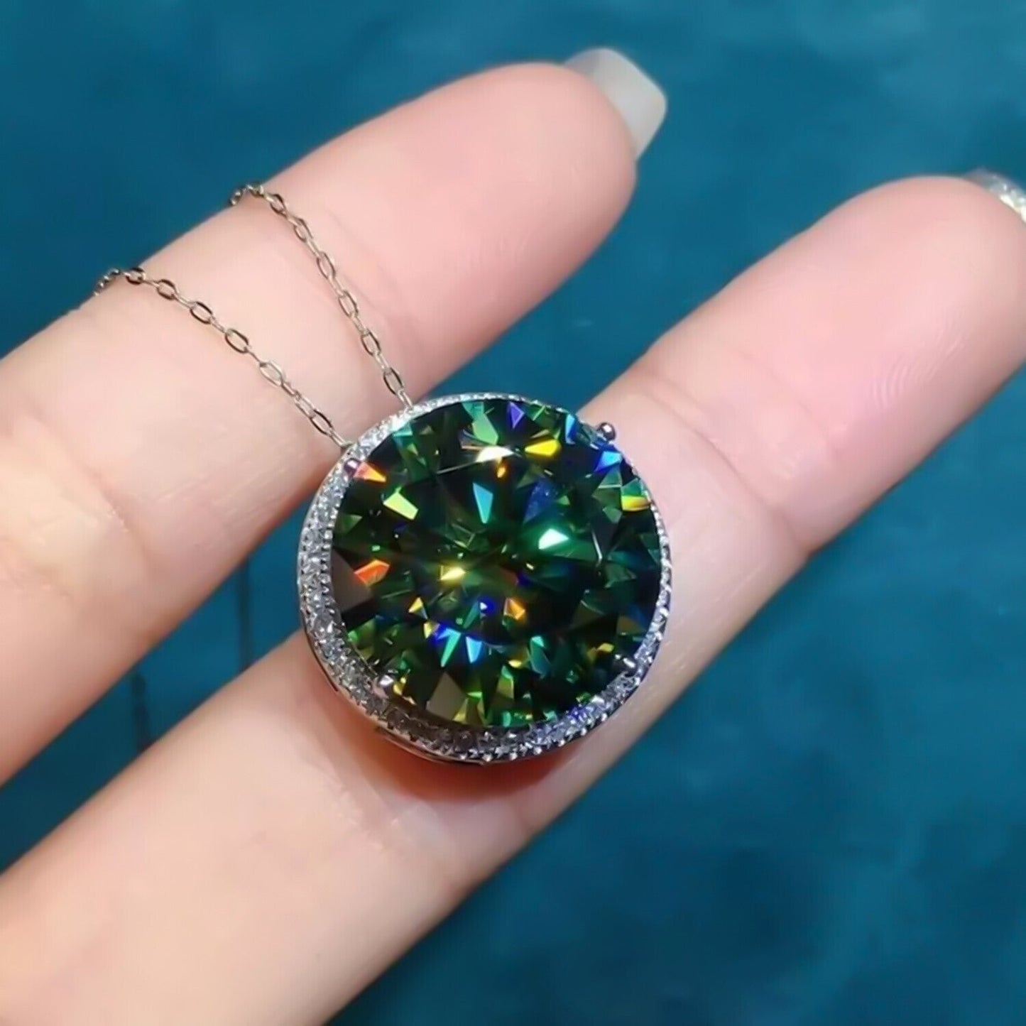 Gorgeous 11.50 Ct Blue Moissanite Solitaire Pendant in Gold Vermeil Certified - View 4 - GEMHUB