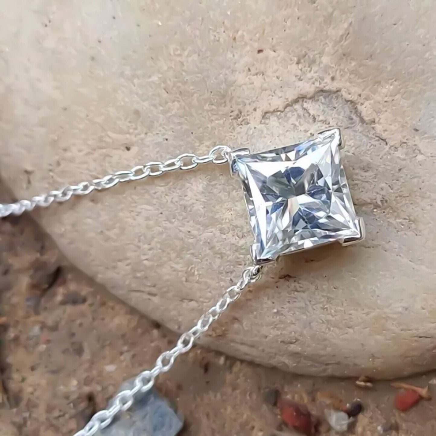 3.85 Ct Princess Cut White Moissanite Solitaire Pendant in Certified 18K Gold Plate 18K Gold Plated