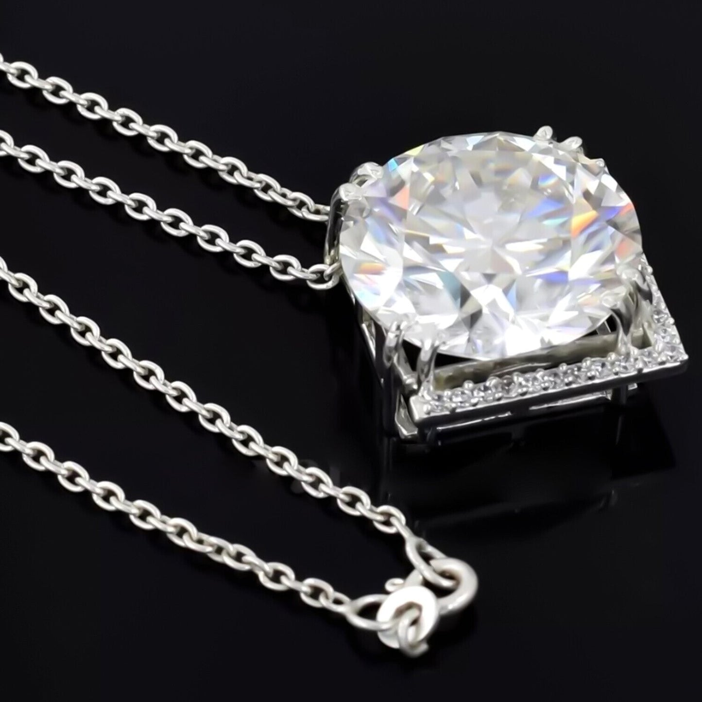 11.00 Ct White Moissanite Solitaire Pendant in Gold Vermeil Certified Gift - View 3 - GEMHUB