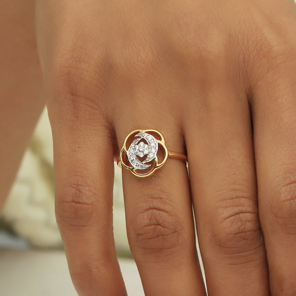 0.21 Ct. IGI Certified 18k Yellow Gold Diamond Floral Design Ring For Easter - view 4