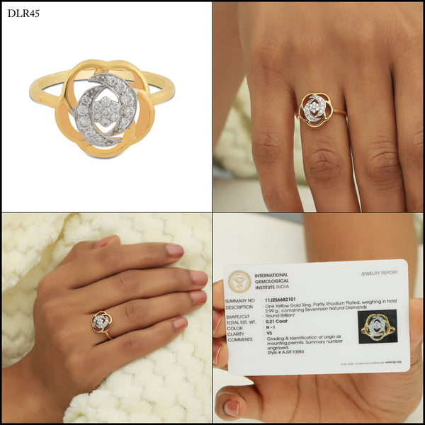 0.21 Ct. IGI Certified 18k Yellow Gold Diamond Floral Design Ring For Easter - view 8