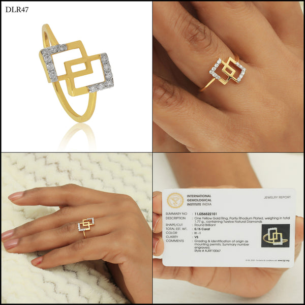 0.15 Ct. IGI Certified 18k Yellow Gold Diamond Geometric Ring Designer Jewellery - view 6