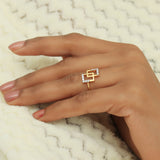 0.15 Ct. IGI Certified 18k Yellow Gold Diamond Geometric Ring Designer Jewellery - view 4