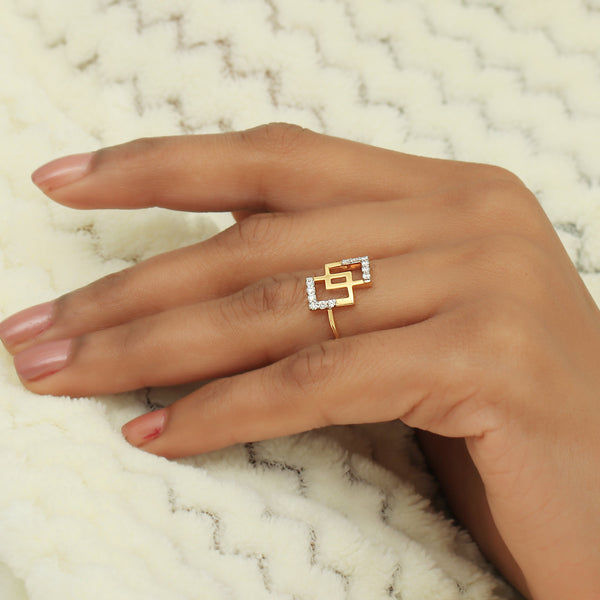 0.15 Ct. IGI Certified 18k Yellow Gold Diamond Geometric Ring Designer Jewellery - view 4