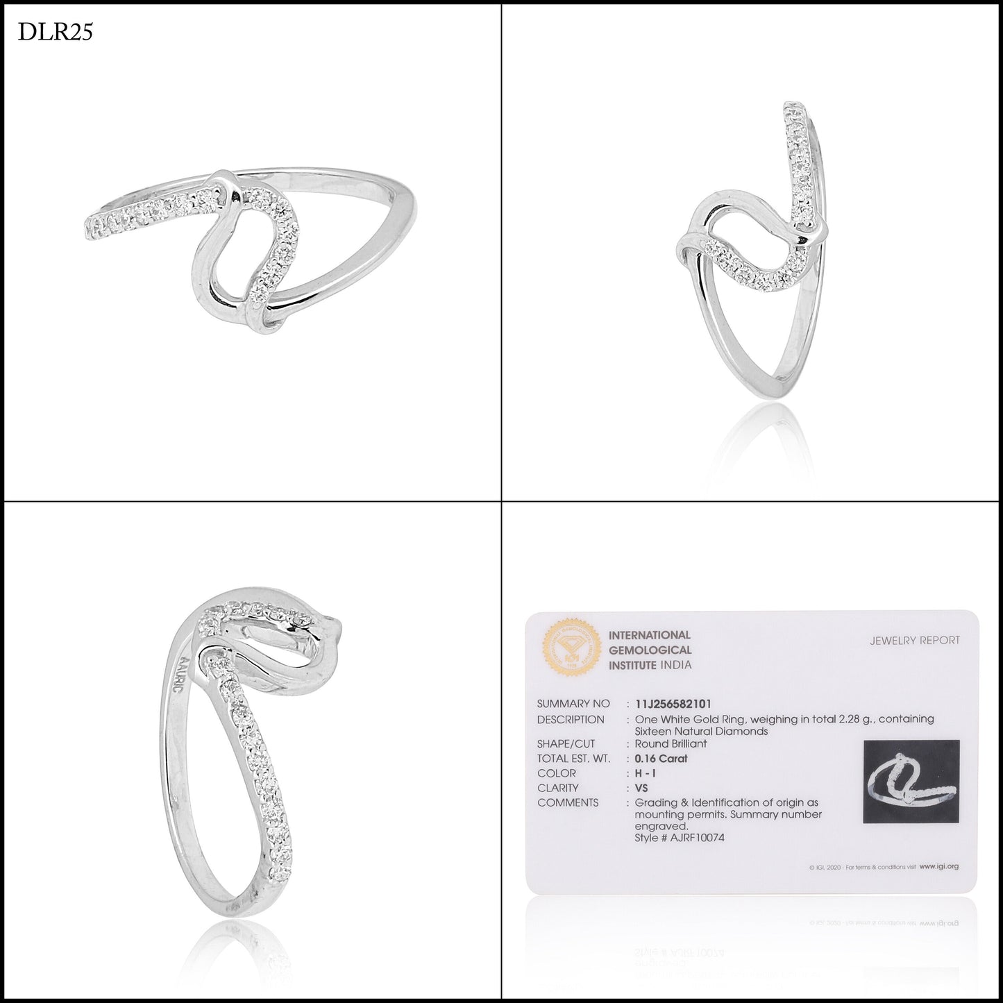 0.16 Ct. IGI Certified Natural Diamond 18k White Gold Loop Ring For Women - view 8