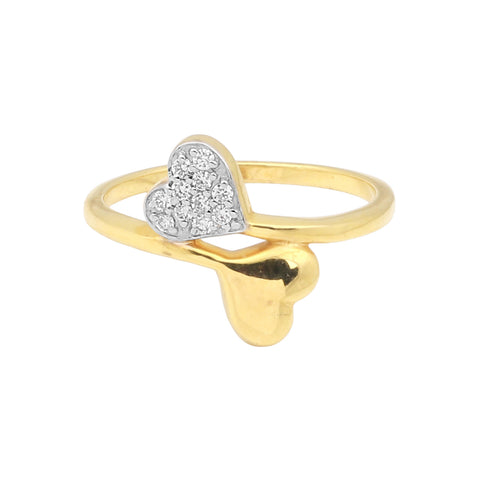 0.10 Ct. IGI Certified Natural Diamond 18k Heart Cross Over Yellow Gold Ring