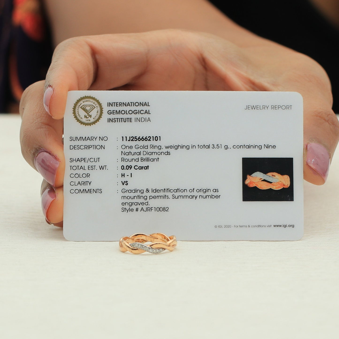 0.09 Ct. IGI Certified Natural Diamond 18k Yellow Gold Swirl Ring For Birthday - view 9