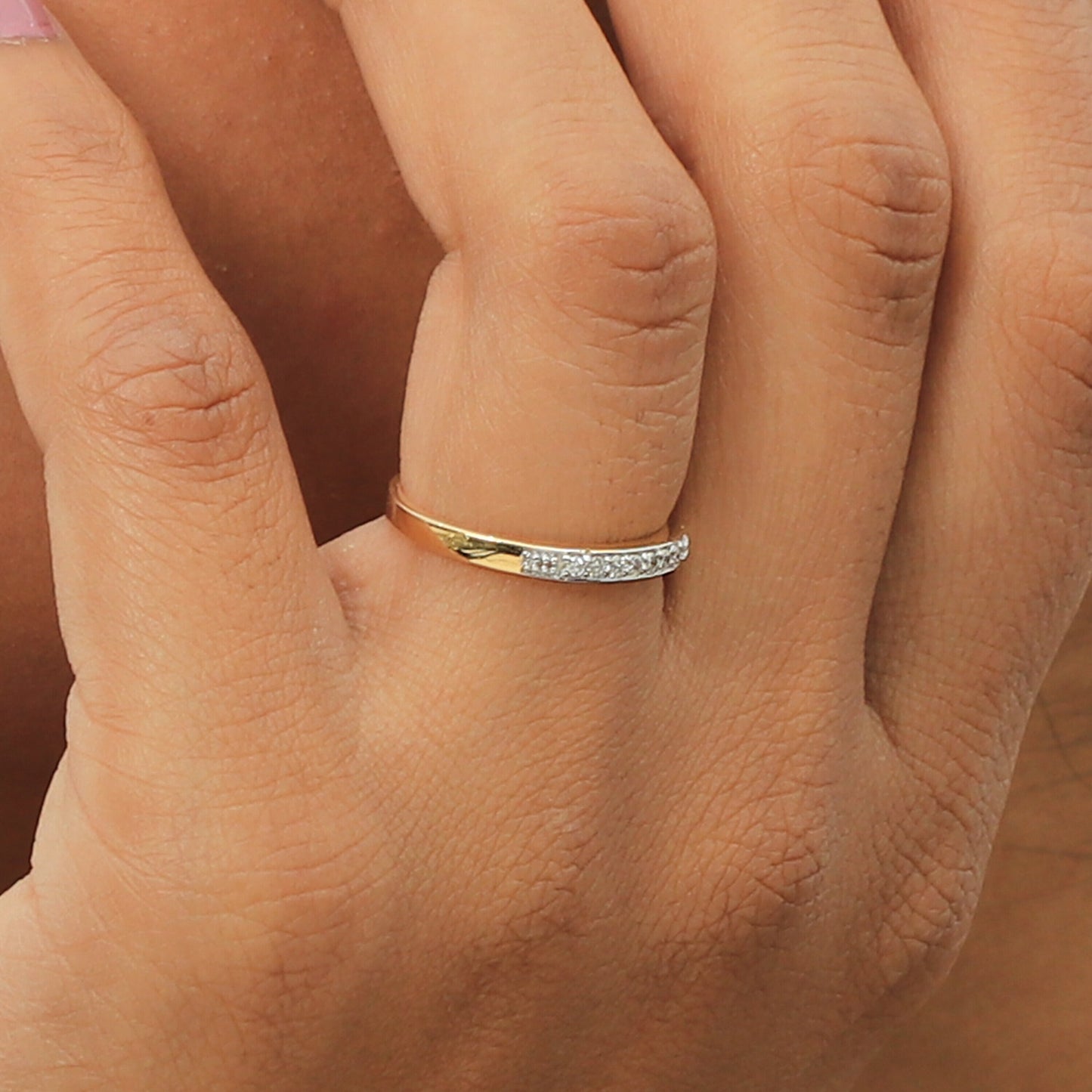 0.08 Ct. IGI Certified Natural Diamond 18k Solid Yellow Gold Bar Band Ring - view 5
