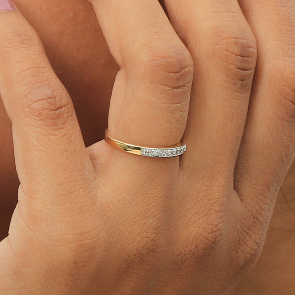 0.08 Ct. IGI Certified Natural Diamond 18k Solid Yellow Gold Bar Band Ring - view 5