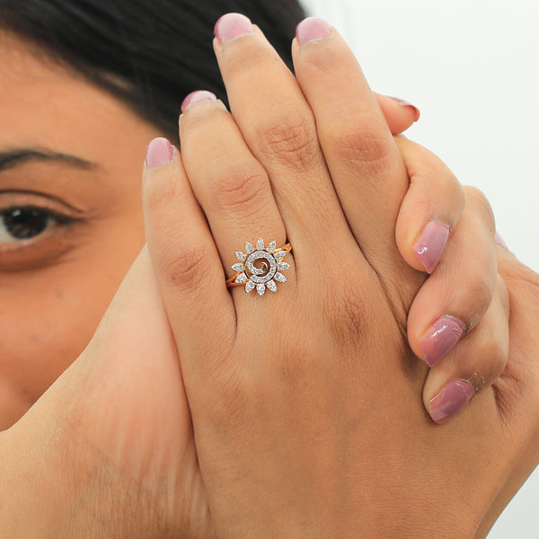0.39 Ct. IGI Certified Natural Diamond 18k Yellow Gold Flower Design Ring - view 7