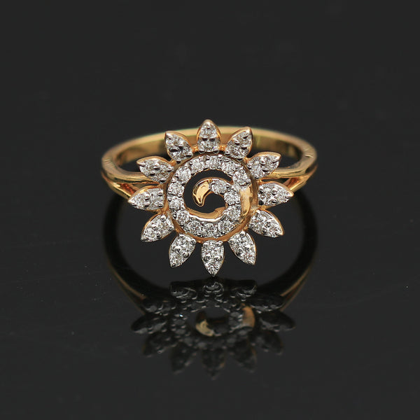 0.39 Ct. IGI Certified Natural Diamond 18k Yellow Gold Flower Design Ring - view 4