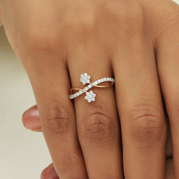 0.16 Ct. IGI Certified Natural Diamond 18k Yellow Gold Floral Bypass Ring - view 5