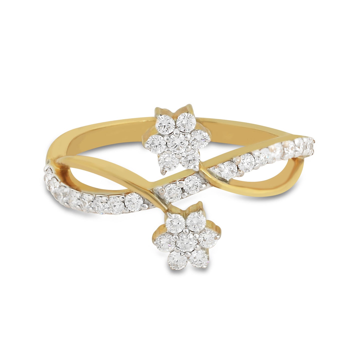 0.16 Ct. IGI Certified Natural Diamond 18k Yellow Gold Floral Bypass Ring - view 3