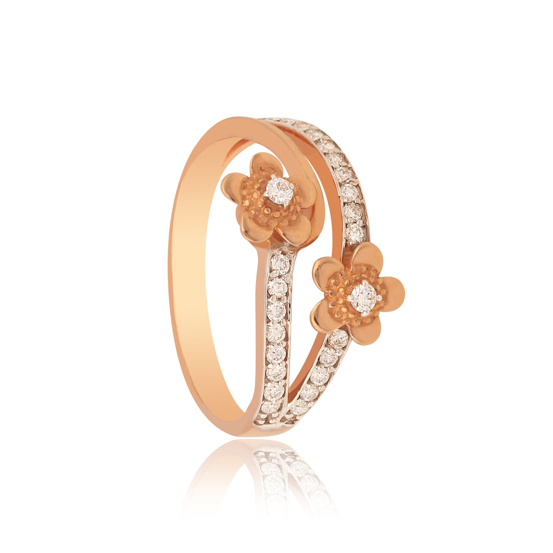 0.25 Ct. IGI Certified Natural Diamond 18k Rose Gold Floral Ring For Women Gift - view 3