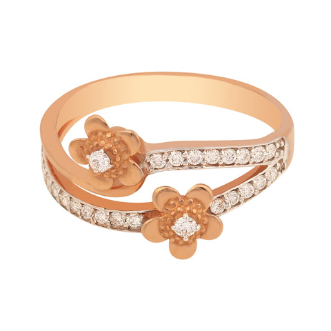 0.25 Ct. IGI Certified Natural Diamond 18k Rose Gold Floral Ring For Women Gift