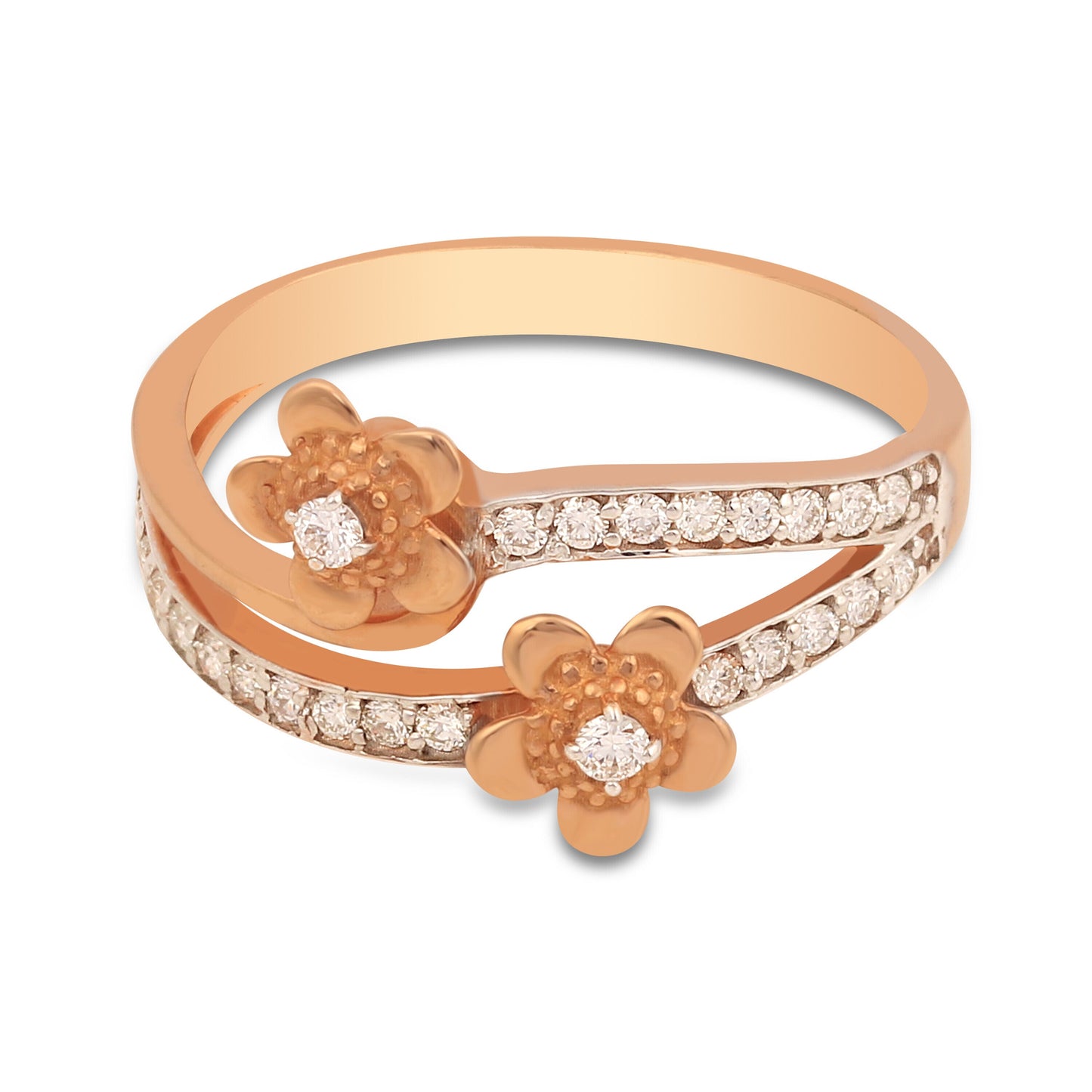 0.25 Ct. IGI Certified Natural Diamond 18k Rose Gold Floral Ring For Women Gift - view 2