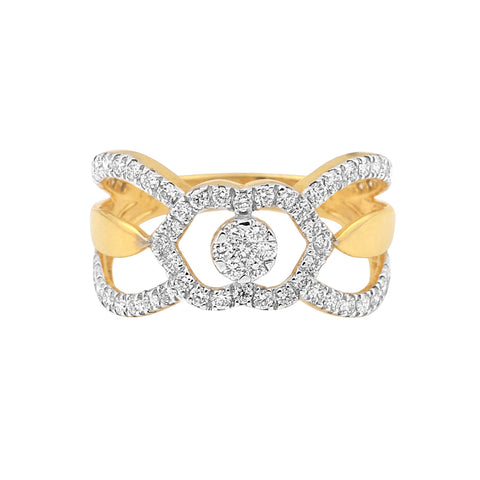 0.74 Ct. IGI Natural Diamond Designer Ring in 18K Yellow Gold for Anniversary