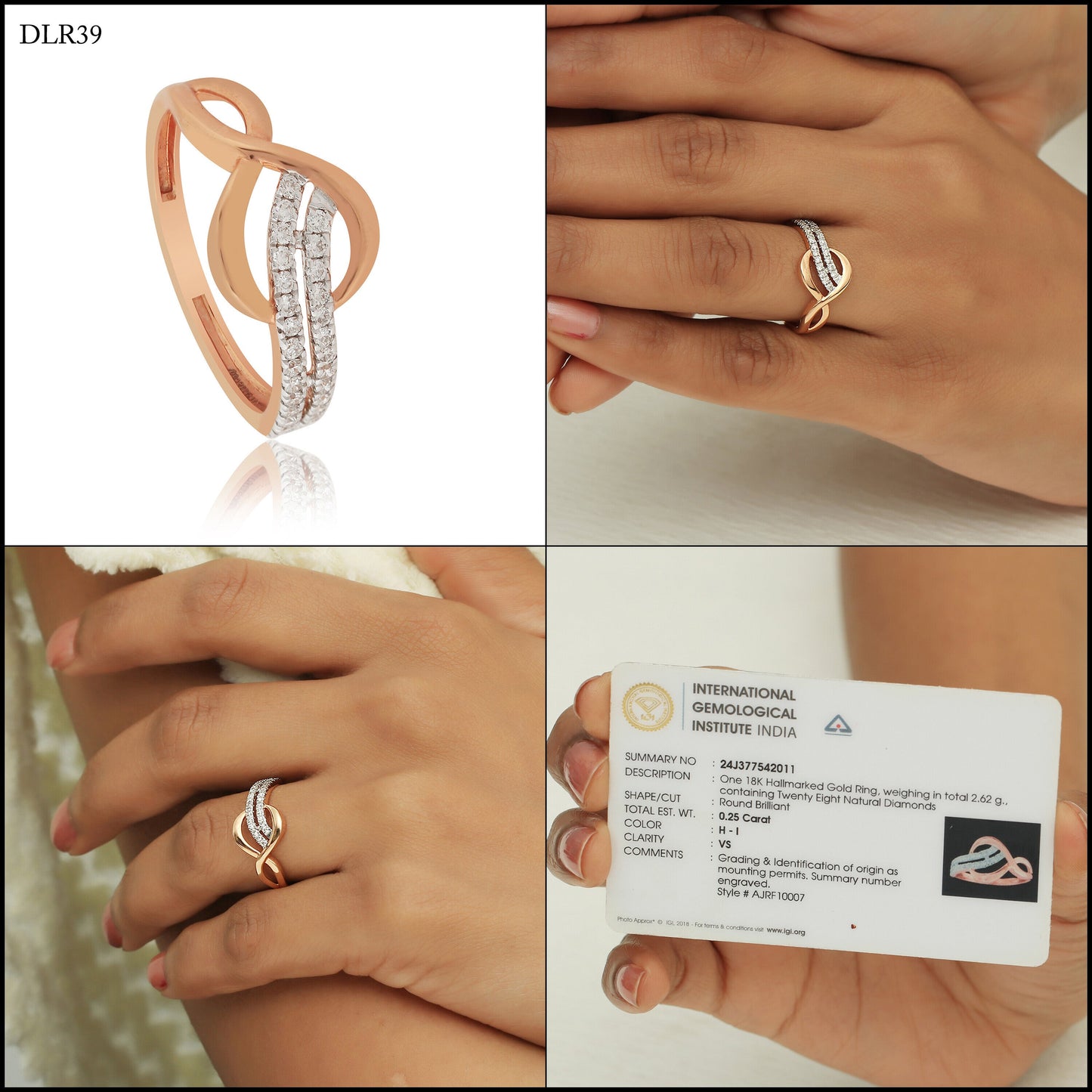 0.25 Ct. IGI Certified Natural Diamond 18k Rose Gold Cluster Ring For Women - view 8