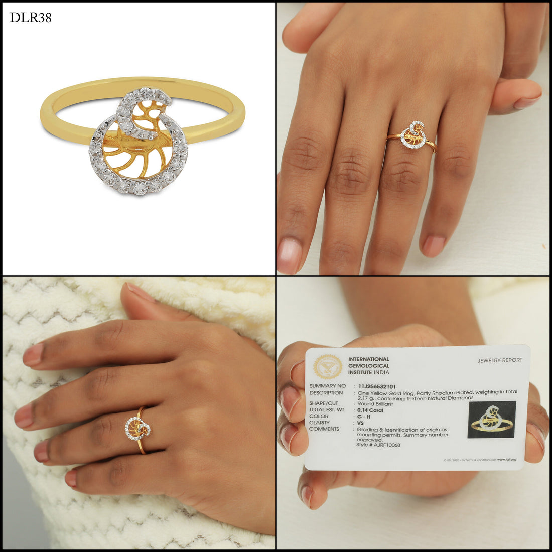 0.14 Ct. IGI Certified Natural Diamond 18k Yellow Gold Geometric Bypass Ring - view 7