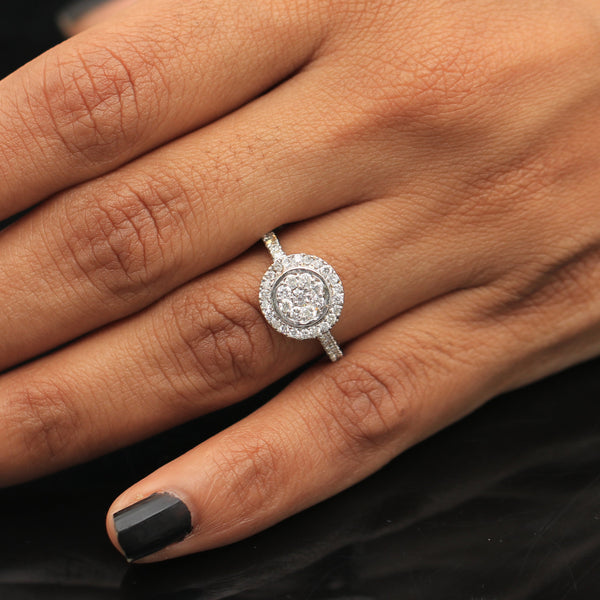0.70 Ct. IGI Certified 0.50 Ct Round Diamond Cluster Halo Ring 18k White Gold - view 3