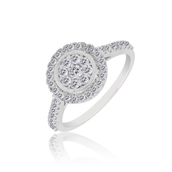 0.70 Ct. IGI Certified 0.50 Ct Round Diamond Cluster Halo Ring 18k White Gold - view 2