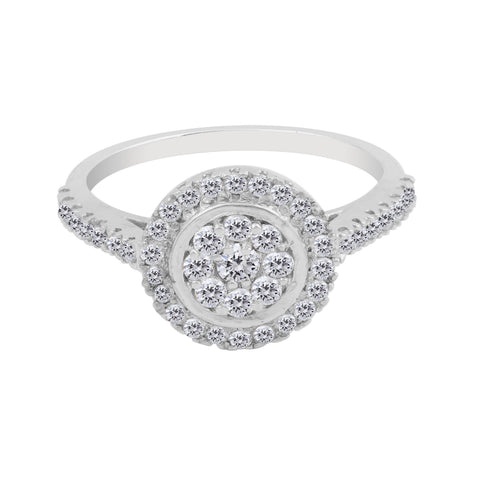 0.70 Ct. IGI Certified 0.50 Ct Round Diamond Cluster Halo Ring 18k White Gold