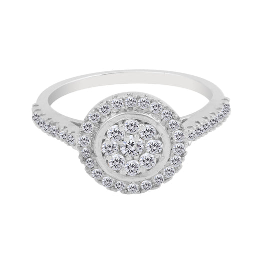 0.70 Ct. IGI Certified 0.50 Ct Round Diamond Cluster Halo Ring 18k White Gold