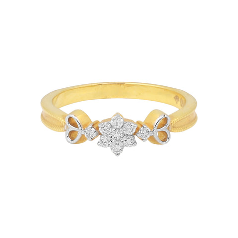 0.10 Ct. IGI Certified Delicate Diamond Flower Ring 18K Yellow Gold Fine Jewellery