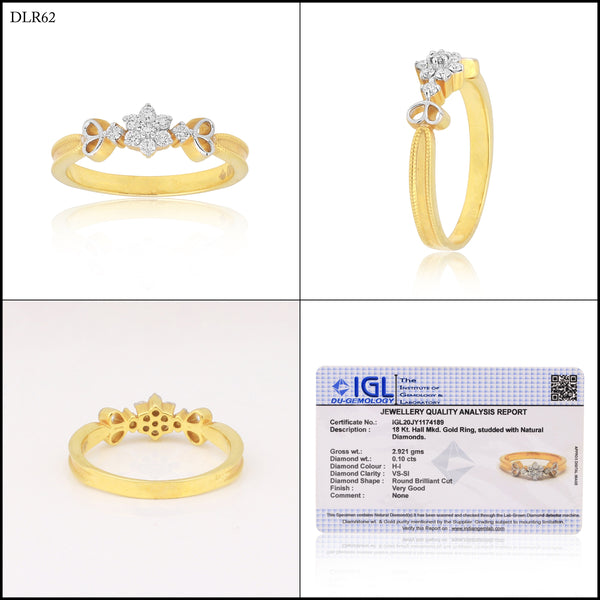 0.10 Ct. IGI Certified Delicate Diamond Flower Ring 18K Yellow Gold Fine Jewellery - view 9