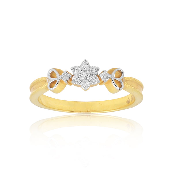 0.10 Ct. IGI Certified Delicate Diamond Flower Ring 18K Yellow Gold Fine Jewellery - view 3