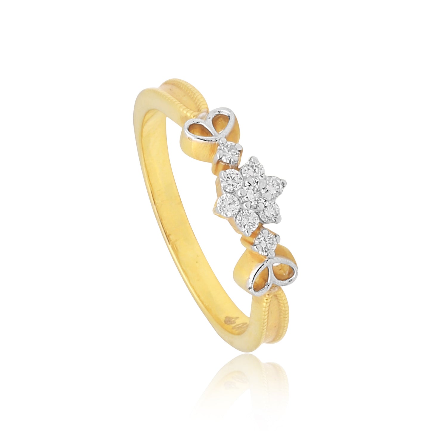 0.10 Ct. IGI Certified Delicate Diamond Flower Ring 18K Yellow Gold Fine Jewellery - view 2