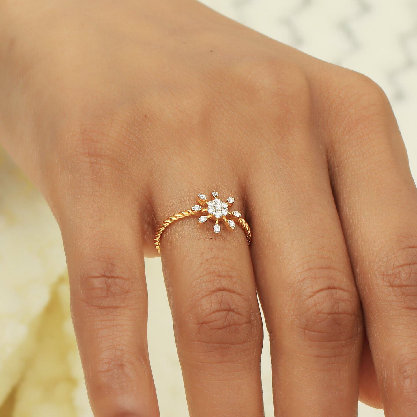 0.17 Ct. IGI Certified 18k Yellow Gold Floral GH VS White Diamond Blossom Ring - view 5