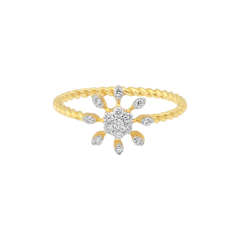 0.17 Ct. IGI Certified 18k Yellow Gold Floral GH VS White Diamond Blossom Ring