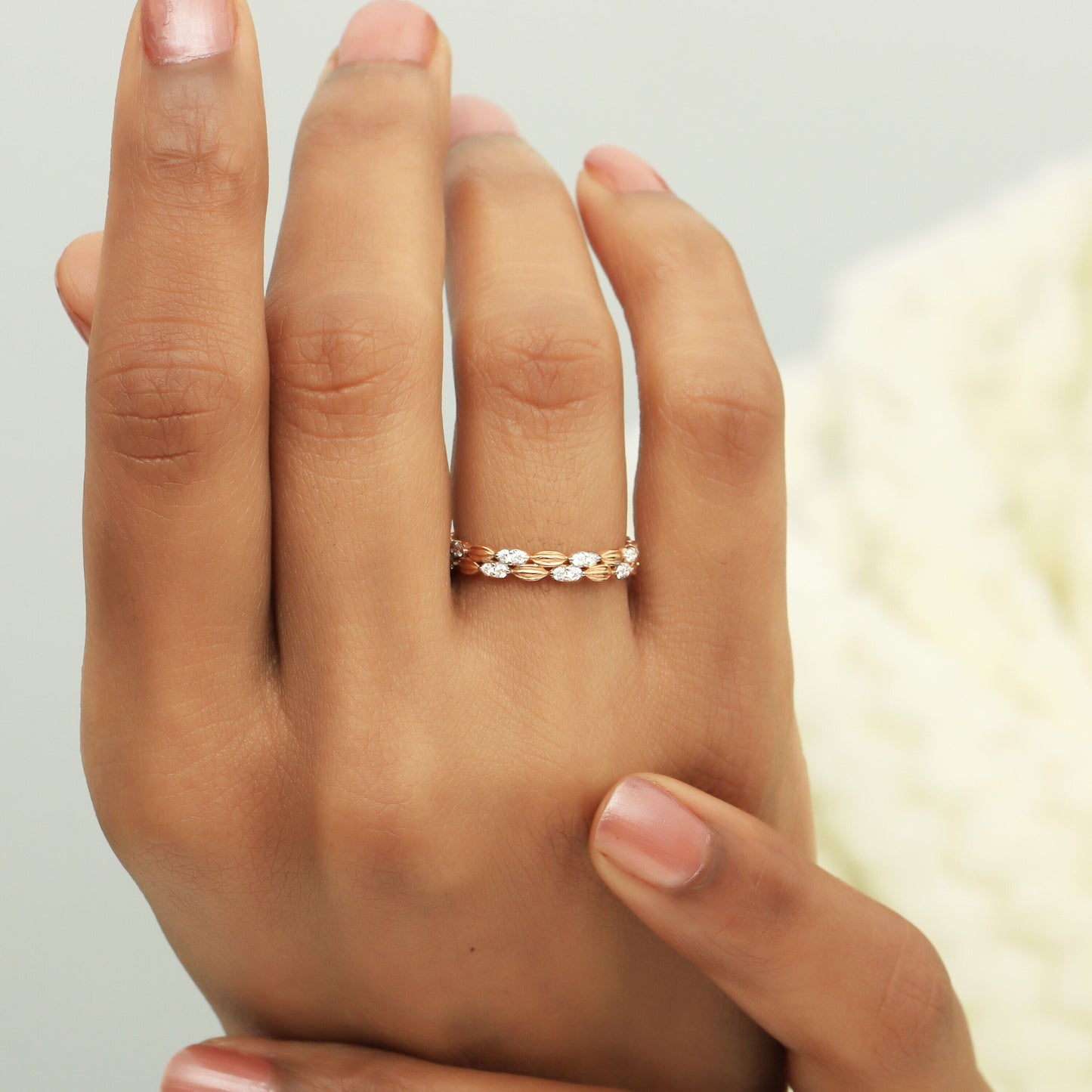 0.22 Ct. IGI Certified 18K Rose Gold GH VS Diamond Braided Ring Wedding Band - view 5