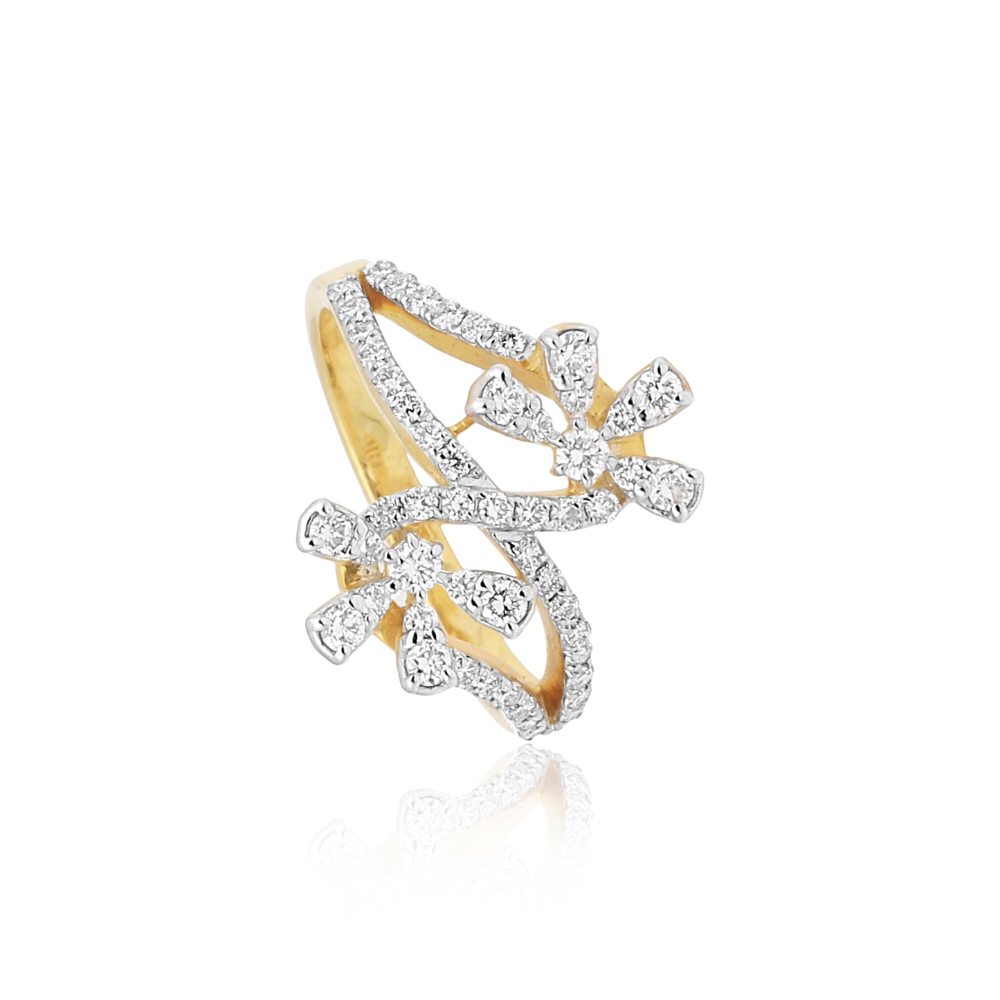 0.64 Ct. IGI Natural Diamond Floral Design Ring in 18K Yellow Gold for Women - view 2