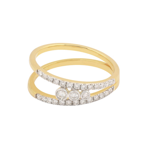 0.37 Ct. IGI Certified Natural Diamond 18k Yellow Gold Double Row Ring