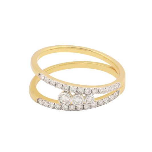 0.37 Ct. IGI Certified Natural Diamond 18k Yellow Gold Double Row Ring