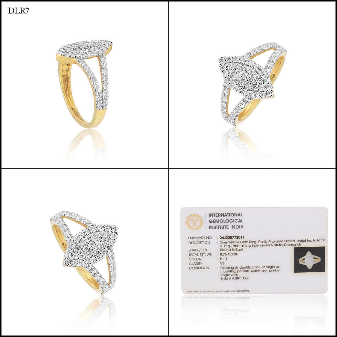 0.75 Ct. IGI Natural Diamond Marquise Cluster Ring in 18K Yellow Gold for Women - view 7