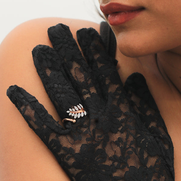 0.14 Ct. 18k Rose Gold Diamond Leaf Ring - IGI Certified Nature-Inspired Band - view 9