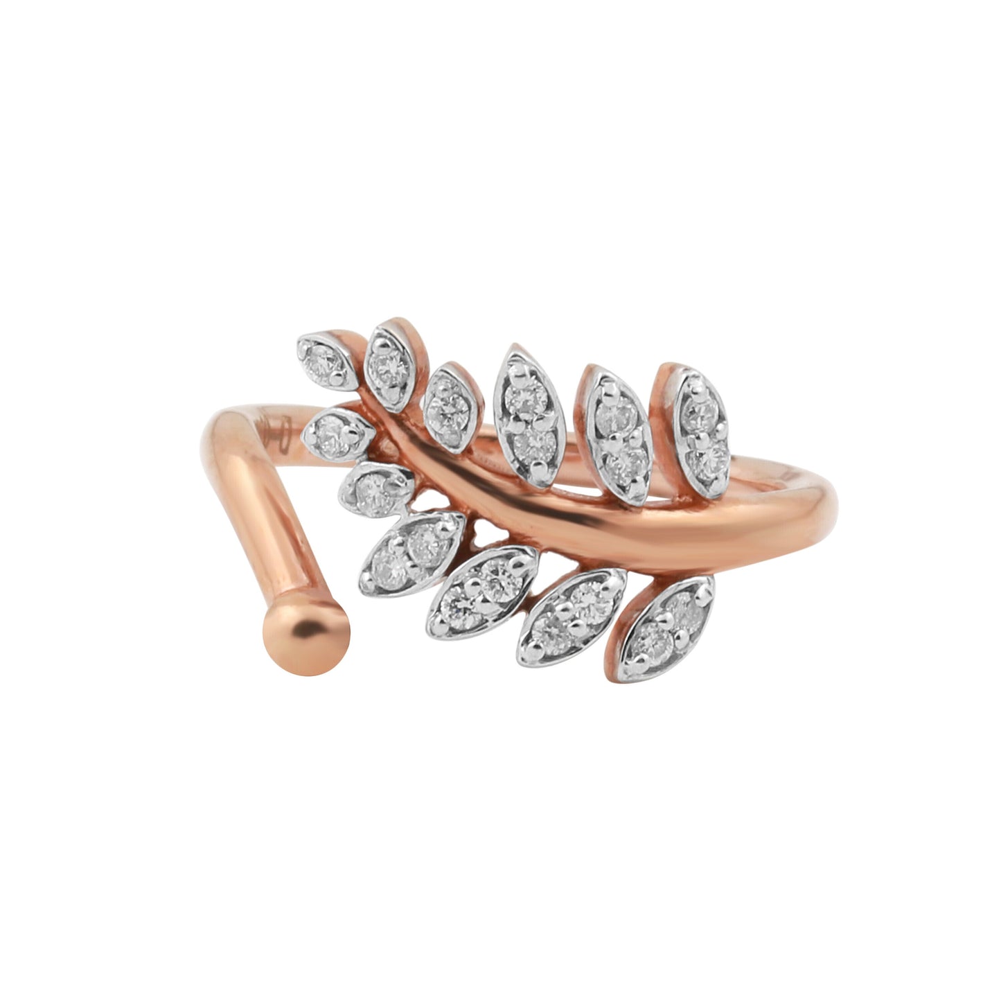 0.14 Ct. 18k Rose Gold Diamond Leaf Ring - IGI Certified Nature-Inspired Band